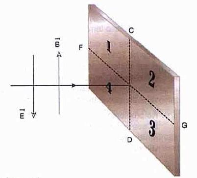 11) Um feixe de elétrons incide horizontalmente no centro de um anteparo vertical, como mostra a figura. a) Se for aplicado ao feixe apenas o campo elétrico mostrado, para onde desviam os elétrons?