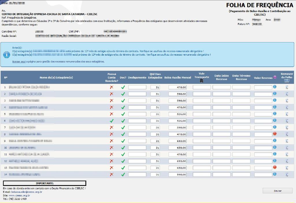 3º PASSO: Preencher os dados na Folha conforme informações pertinentes à competência.