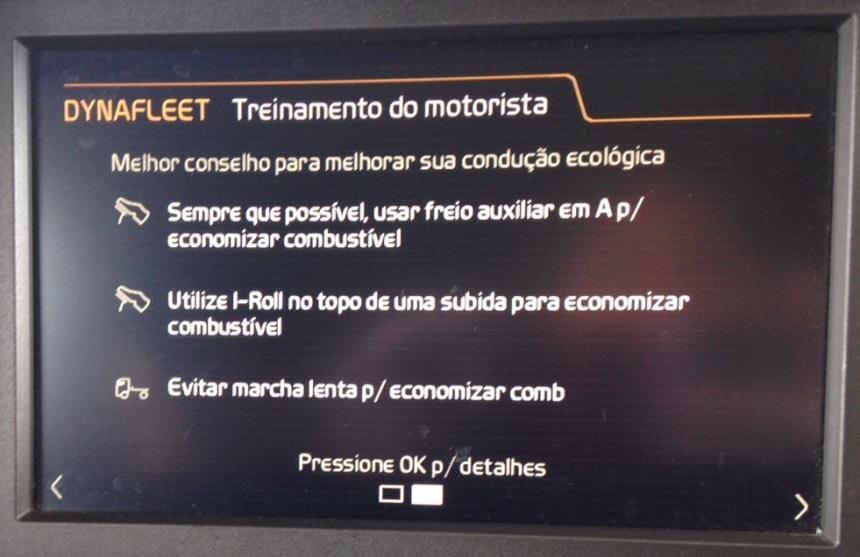 NOTA: A reinicialização do Driver Coaching é independente do registro de viagem no painel e do log no menu principal do Dynafleet.