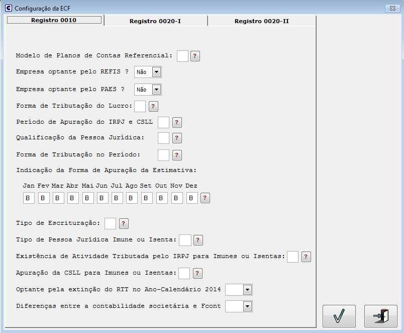 Configurações para ECF Preenchimento dos registros 0010 e 0020 O arquivo gerado pelo sistema Office contem vários registros e blocos conforme o layout, porem todos esses registros são gerados e