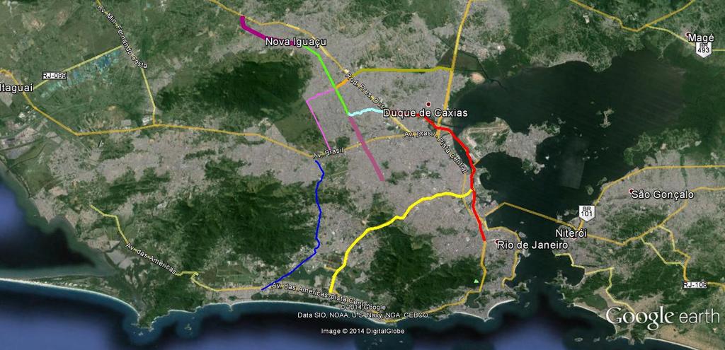 Novas Vias Metropolitanas (Cenário 4) Ligação da Via Light à Linha Vermelha, simulada com uma tipologia de avenida (do cenário 2), por ser uma via mais sinuosa, foi simulada com uma tipologia de