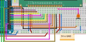 Imagem detalhe da ligação com o Display Tabela de ligação Algoritmo e testes No