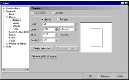 Clique em Layout, Configurar Página Quando se imprime o desenho, aparece uma mensagem se a orientação que selecionou não corresponde à orientação de página da impressora especificada com o comando