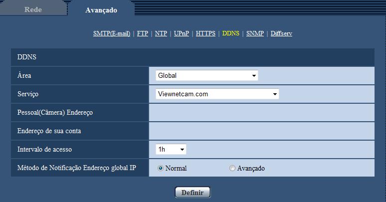 16 Configuração dos ajustes de rede [Rede] B. Internet C. Provedor D. Servidor de serviço Viewnetcam.com E. Local remoto Endereço global modificado.