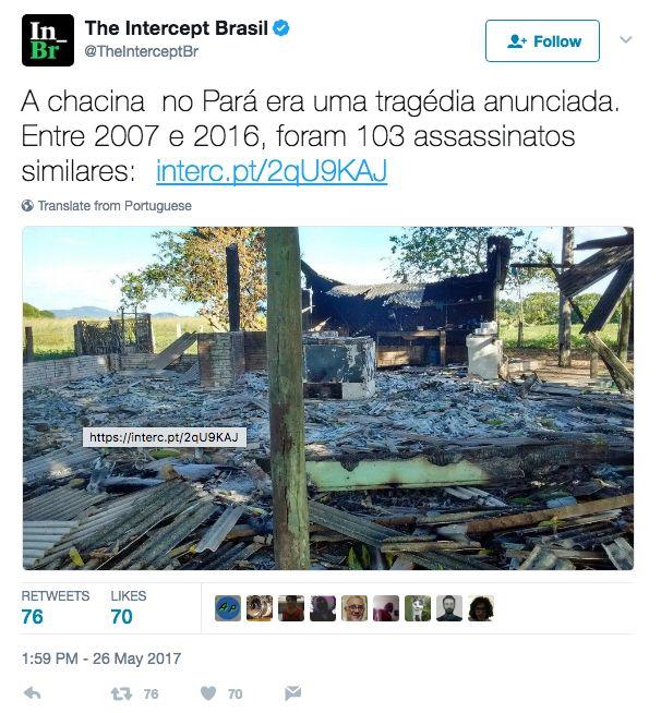 No Mapa de Interações no Twitter (abaixo), pode-se ver a movimentação online sobre o massacre no Pará. Na visualização, usuários com nomes maiores foram mais retuítados.