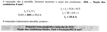 PRÁTICA Dimensionar disjuntor e condutores para os