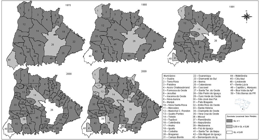 6 Figura 01 O Perfil do Quociente de Localização do Setor Primário nos Municípios do Oeste do Paraná 1970-2009 Fonte: Resultados da análise regional.