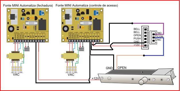 Caso a corrente elétrica da fechadura eletromecânica seja maior que 1,5A deve-se utilizar uma placa do REED para