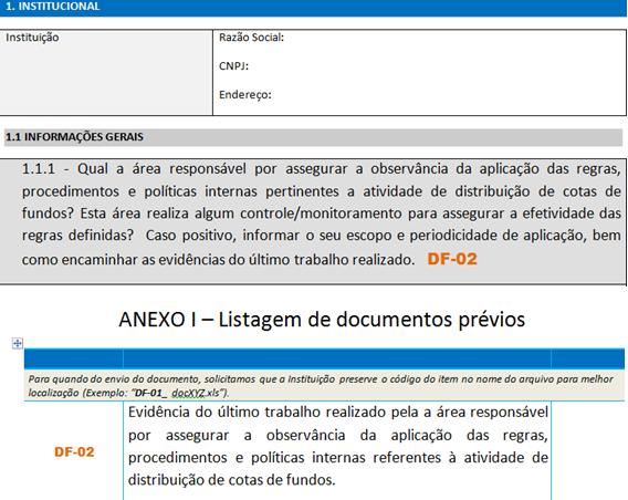 MODELO DO QUESTIONÁRIO DE SUPERVISÃO O questionário da Supervisão periódica é dividido em tópicos, conforme modelo.