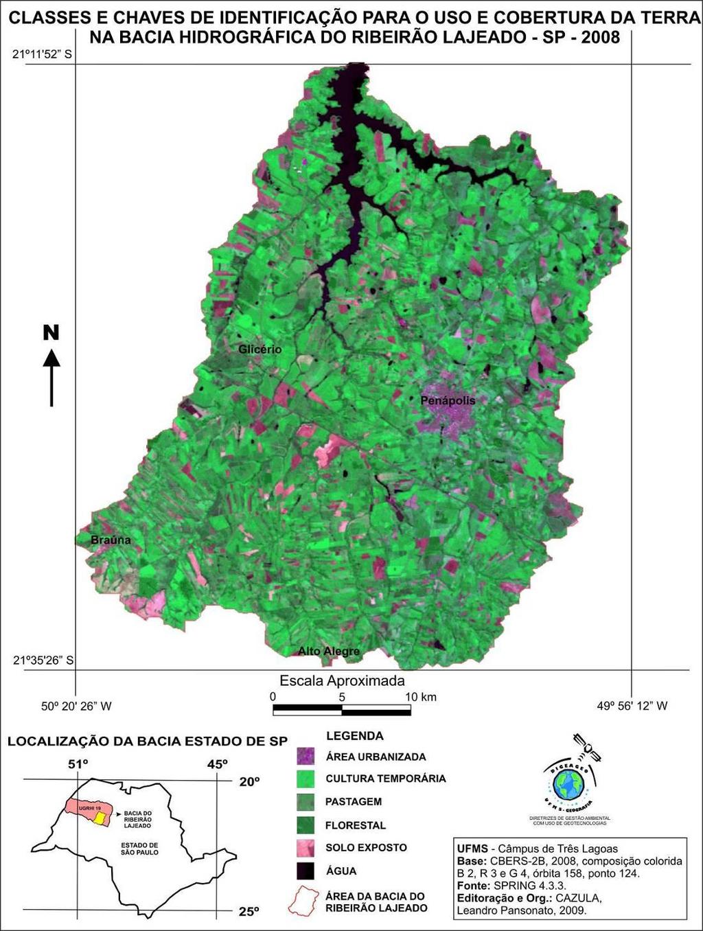 Figura 3: Mapa de classes e chaves de identificação para o uso e cobertura da terra na bacia hidrográfica do Ribeirão Lajeado SP 2008.