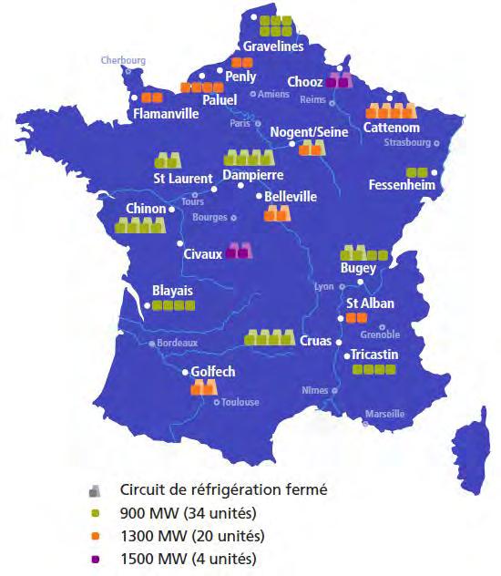 O Programa Nuclear Francês Sítios Nucleares na França EDF Opera 58 usinas em 19 sítios: 14 usinas a beira do mar; 10