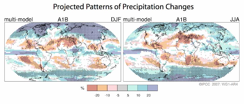 IPCC WG 1 Mudanças da precipitação (%) para o período de 2090 2099,