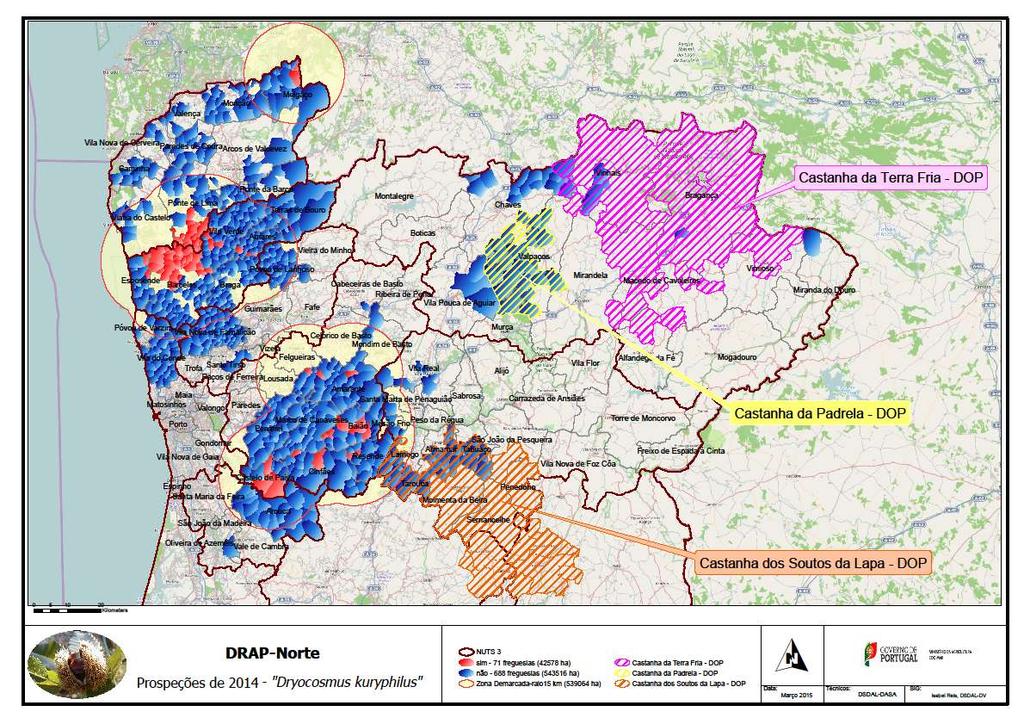 Mapa 1 Resultados da prospeção 2014 Zonas