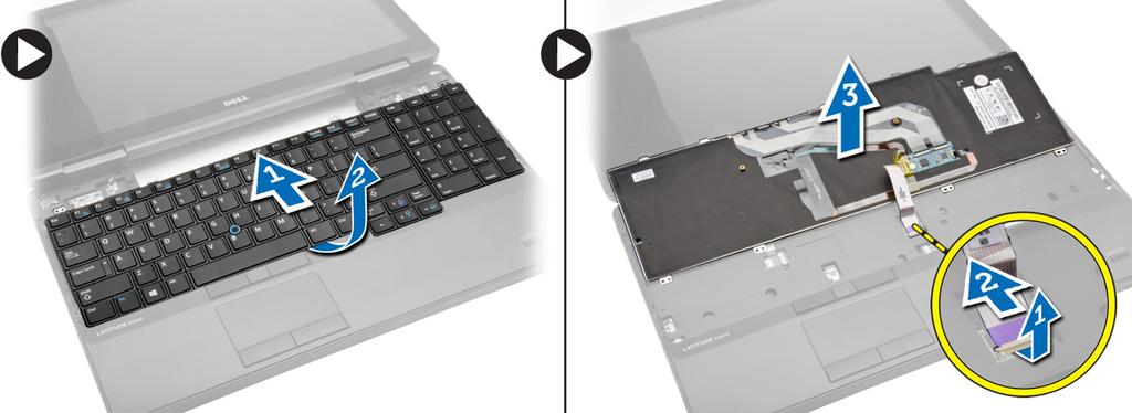 Deslize o teclado para dentro de seu respectivo compartimento até que as abas de metal se encaixem perfeitamente. 3.
