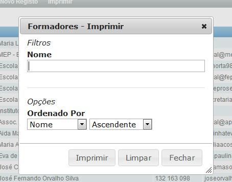 A aplicação gera um ficheiro em formato PDF que pode ser impresso e/ou guardado. Ao dar um clique no número de um formador, abre-se a ficha de informação desse formador.