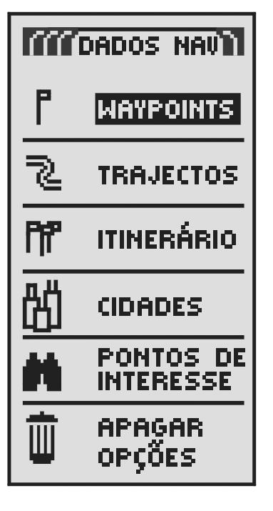 waypoint, apagar um waypoint, visualizar um waypoint no mapa, escolher ou procurar uma lista de waypoints.