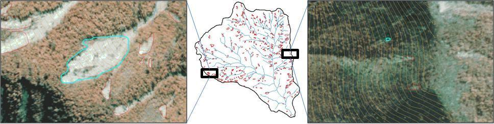 O mapeamento das cicatrizes dos escorregamentos translacionais rasos ocorridos em 1985 permitiu a identificação de 356 feições que ocuparam uma área de 132.
