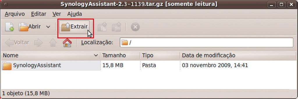 3 Na janela no Navegador de Arquivos que aparece, clique duas vezes na pasta Linux e em seguida clique duas vezes em Synology Assistant-3.