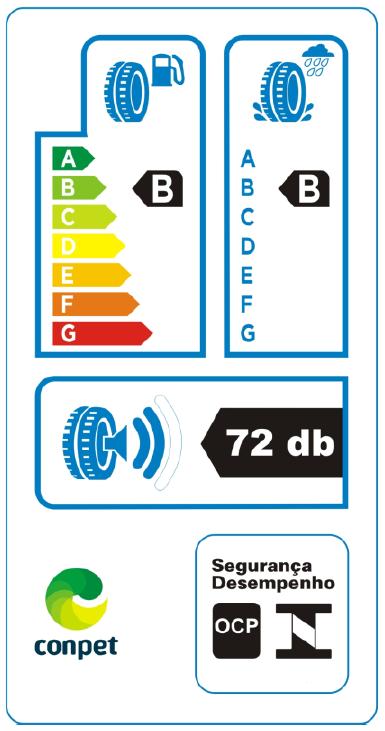 Figura 2 - Exemplo Etiqueta Para pneus de veículos comerciais, a classificação de resistência ao rolamento é dividida em cinco classes, conforme Tabela 1: Tabela 1-