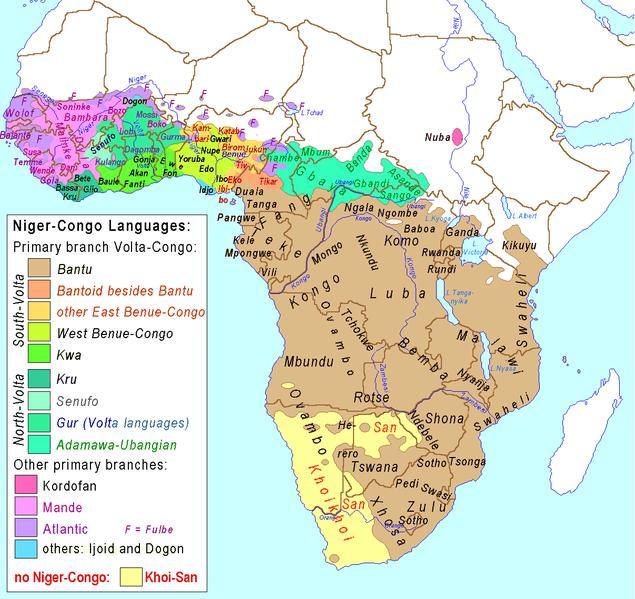 Figura 3: O mapa da subfamília Níger-congo Fonte:http://pt.wikipedia.org/wiki/Ficheiro:Niger-Congo_map.