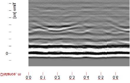 5 m Figura 9 Exemplo do resultado duma leitura com georadar, onde se observa a detecção de duas das barras separadas de 0.5 m. 3.