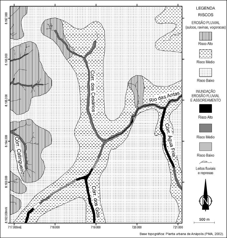 Publicado no periódico: Plurais v.1, n. 2, janeiro/junho 2005 16 Figura 5: Áreas de riscos geológicos na parte central de Anápolis.