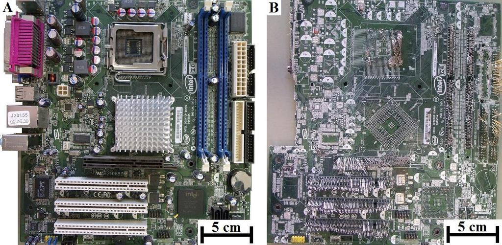 Figura 1 - Placa mãe de computador antes (A) e depois (B) do processo de desmontagem manual. 3.2.