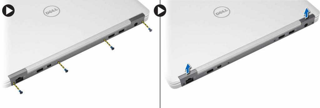 bateria f. cartão SD 4. Siga os procedimentos descritos em Após trabalhar na parte interna do computador. Como remover a tampa da dobradiça da tela 1.