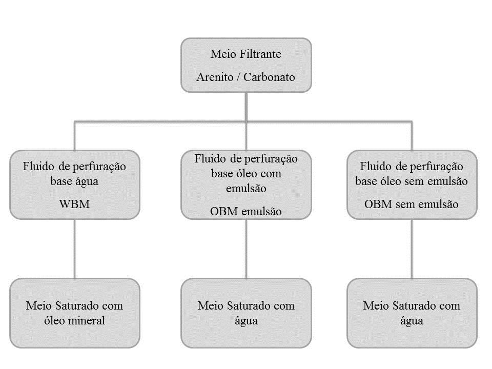 Essa saturação foi feita com água ou óleo mineral à pressão e temperatura ambientes.