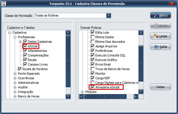 Marque as flags, Cadastro > Profissionais > esocial e Utilitários > Armazena esocial Parametrizando os Funcionários para a funcionalidade do esocial Após