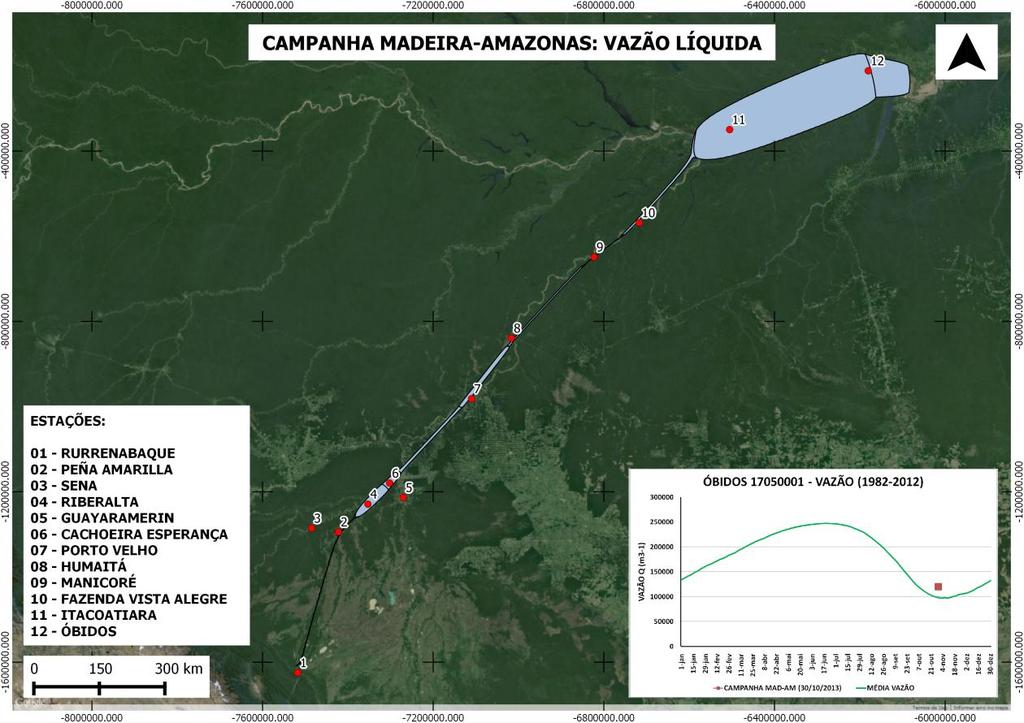 19 Figura 14 - Mapa da vazão líquida das estações visitadas nas campanhas Madeira-Amazonas. Fonte: Thiago Marinho, 2014. 6.