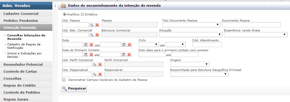 1. Acesse a aba Adm. Vendas.