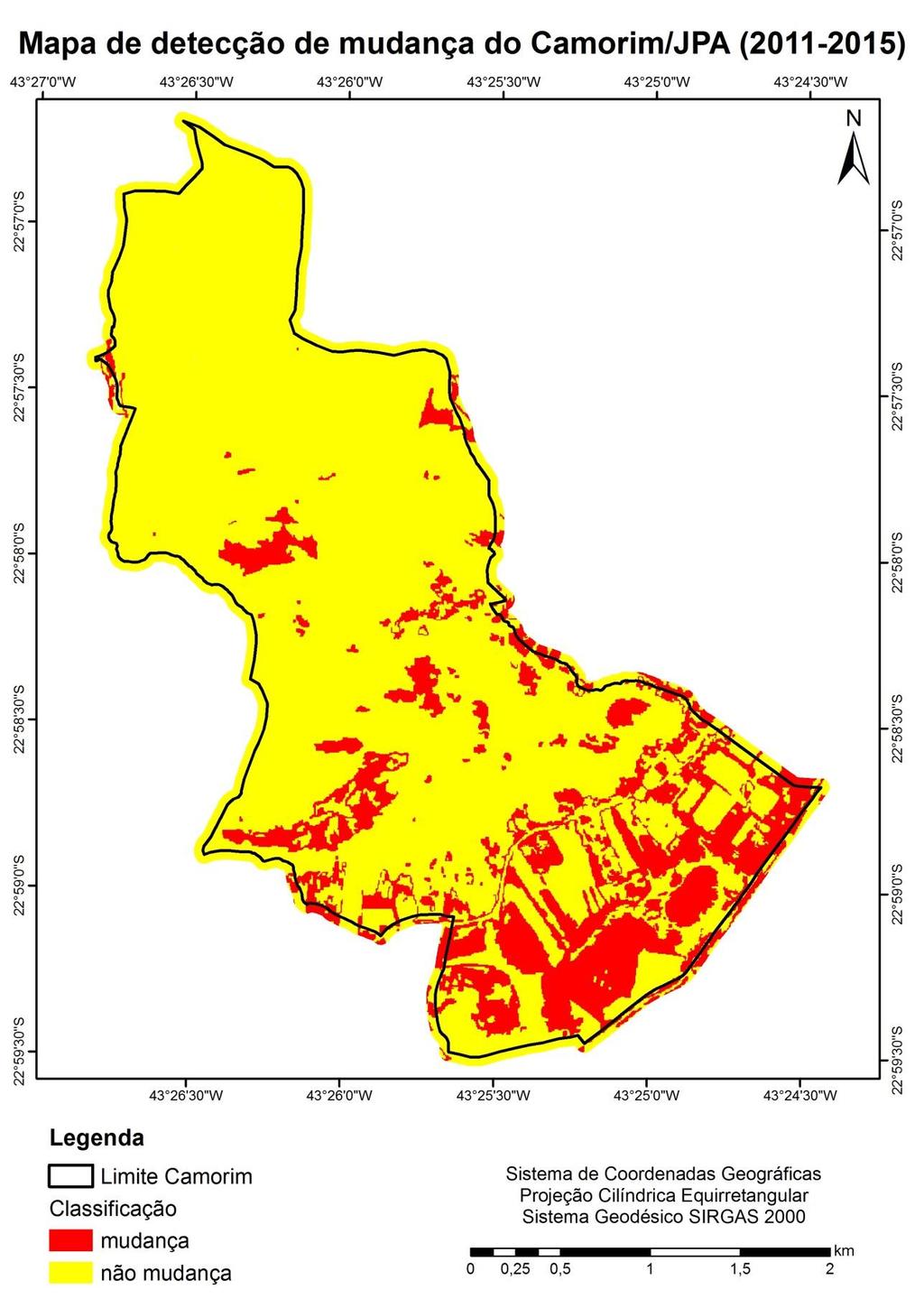Figura 8 Mapa de detecção de mudança no bairro do Camorim/JPA entre os anos de 2011 e 2015. 3.