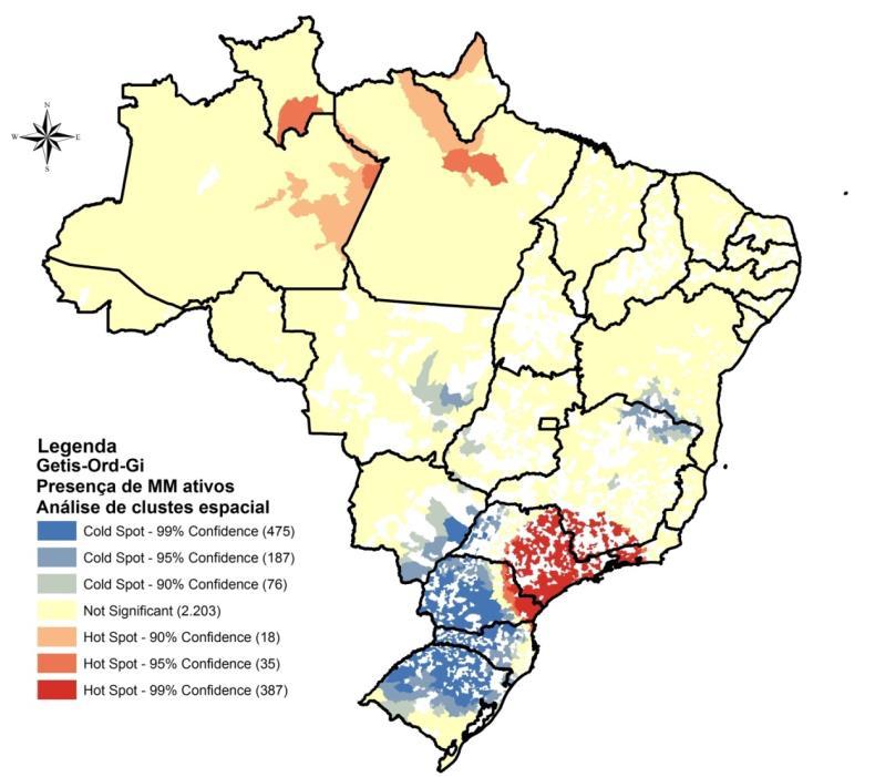 Figura 2 Clusters espacial do agrupamento de localidades que contam com médicos do PMM Situação dos municípios em clusters quanto aos indicadores sócio-demográficos Infraestrutura física das UBS A