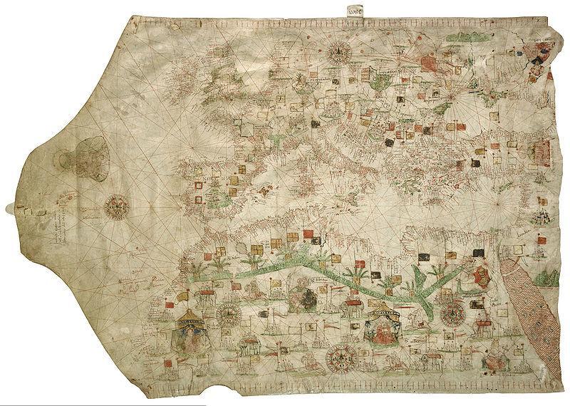 Pergaminho (2700? a.c séc. XV d.c) Carta náutica de Messina. Autor:Jacobo Russo.
