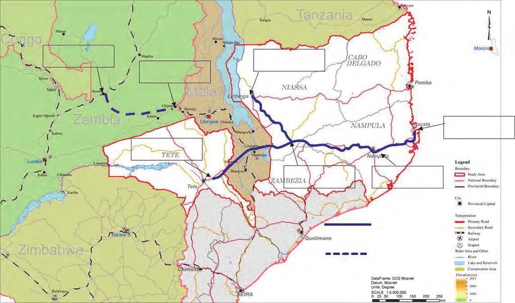 Serenje Chipata Lichinga Nacala Moatize Cuamba Nampula Troço em construção Troço com Estudo de Viabilidade realizado Fonte: Equipa de Estudos JICA Figura 1.