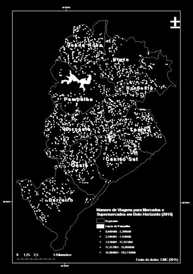 OLIVEIRA, L.K.; OLIVEIRA, R.L.M.; RAMOS, M.L.A.; EBIAS, D.G. (a) Bares, Restaurantes e Lanchonetes (b) Mercados e Supermercado Figura 4. Número de Viagens de Carga Geradas em Belo Horizonte. 4.8.