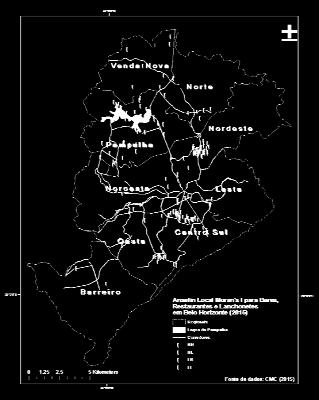 Considerando a localização dos empreendimentos e a atração de veículos de carga, gerou-se mapas de clusters obtidos para bares, lanchonetes, restaurantes, para mercados e supermercados de Belo