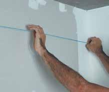 Teto Knauf D112 Unidirecional 1 - Locação das guias de teto nas paredes 2 - Marcação da posição das guias de teto Corte vertical - Teto D112 Unidirecional - encontro com parede drywall Fita de