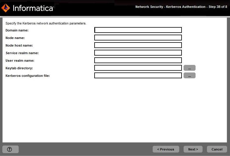 A página Segurança de Rede - Autenticação Kerberos é exibida. 14. Insira as informações de domínio e keytab necessárias para a autenticação Kerberos.