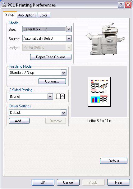 UTILIZAR UM CONTROLADOR PCL Quando clica no botão Properties (Propriedades) na caixa de diálogo de impressão da aplicação, a janela do controlador abre-se para que possa especificar as preferências