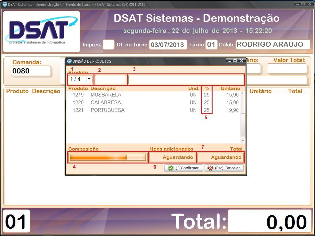 Depois de definido o produto específico, na tela do caixa informe o número da comanda e pressione a tecla <F11>.