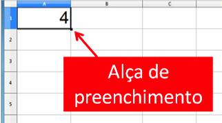 ALÇA DE PREENCHIMENTO A alça de preenchimento no BrOffice Calc aparece no canto inferior-direito da seleção da célula.