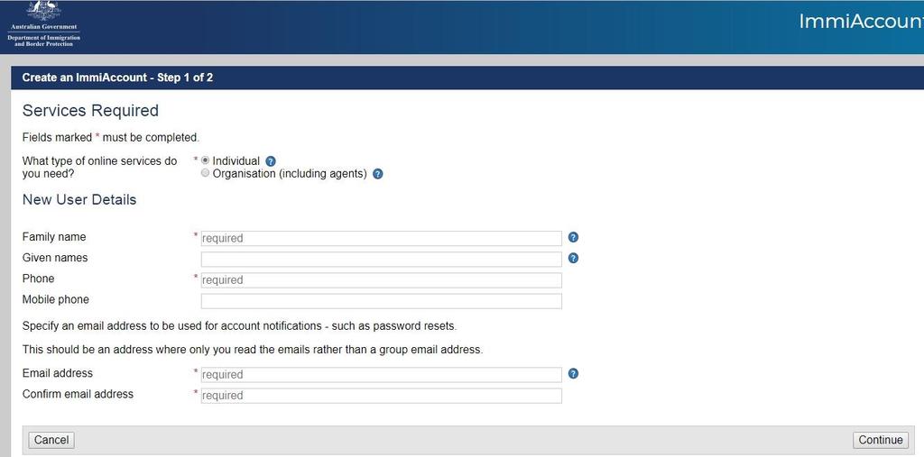 Aparecerá essa tela: Vamos para cada pergunta: What type of online services do you need? = Que tipo de serviços online você precisa? Escolha a opção Individual. A outra oção é para agentes.