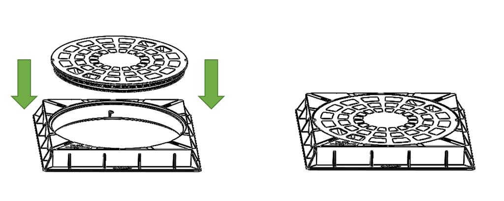 8 - Encaixar manualmente as peças até o final da bolsa do porta tampa; FICHA TÉCNICA 9 - Encaixe a tampa sobre o porta-tampa antes de concretar ao redor; ATENÇÃO!