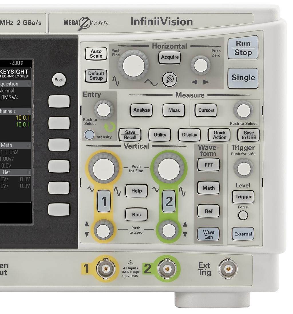 11 Keysight Osciloscópios InfiniiVision 1000 da Série X - Folha de Dados Operação rápida e fácil com os controles comuns de osciloscópios na ponta dos seus dedos.