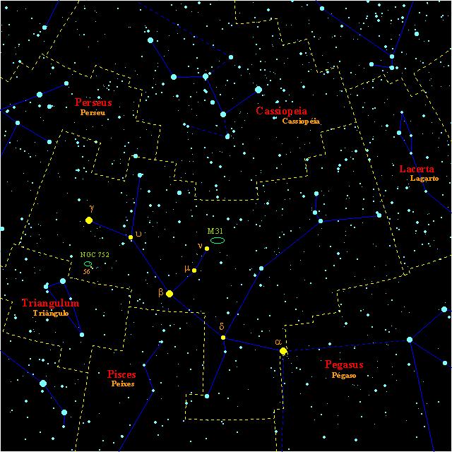 A constelação de Andromeda: Andrómeda Nesta constelação fica a galáxia M31, também designada por