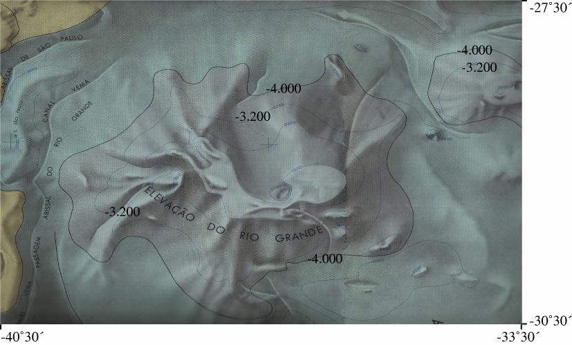 Mapa batimétrico de localização da área de estudo, obtido através de