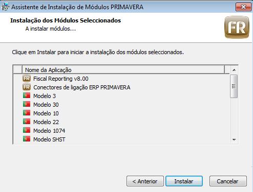 7. Lista dos módulos selecionados para instalar Neste interface o utilizador obterá a lista dos módulos a instalar.