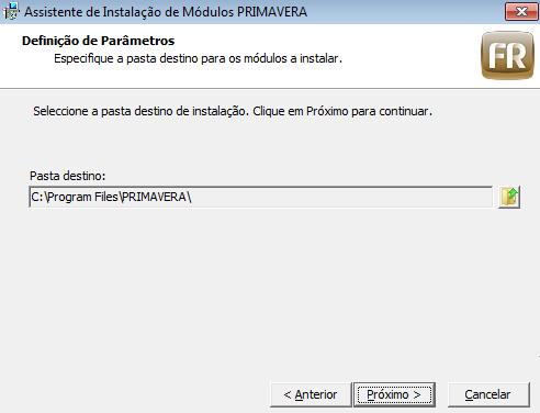 2. Selecionar a pasta de instalação e Grupo de Programas Este passo é em tudo idêntico ao da instalação em rede, onde deve ser definido o Grupo de Programas e pasta de instalação, que é de igual